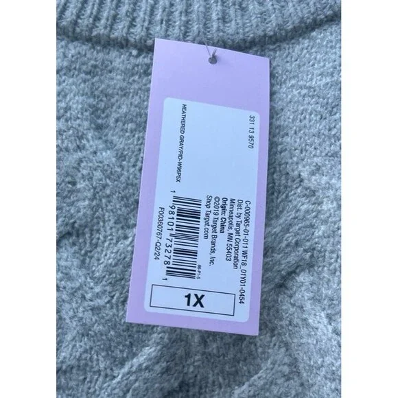 Wild Fable Women’s Cable Knit Sweater ~ Gray ~ Size: 1X ~ NWT - Picture 4 of 5